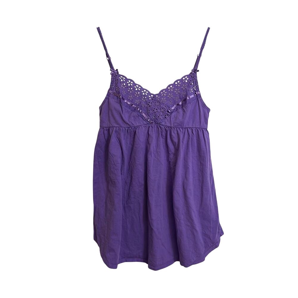 Victoria's Secret Cami Womens XS Purple Tank Top Eyelet Lace Empire Waist Y2K